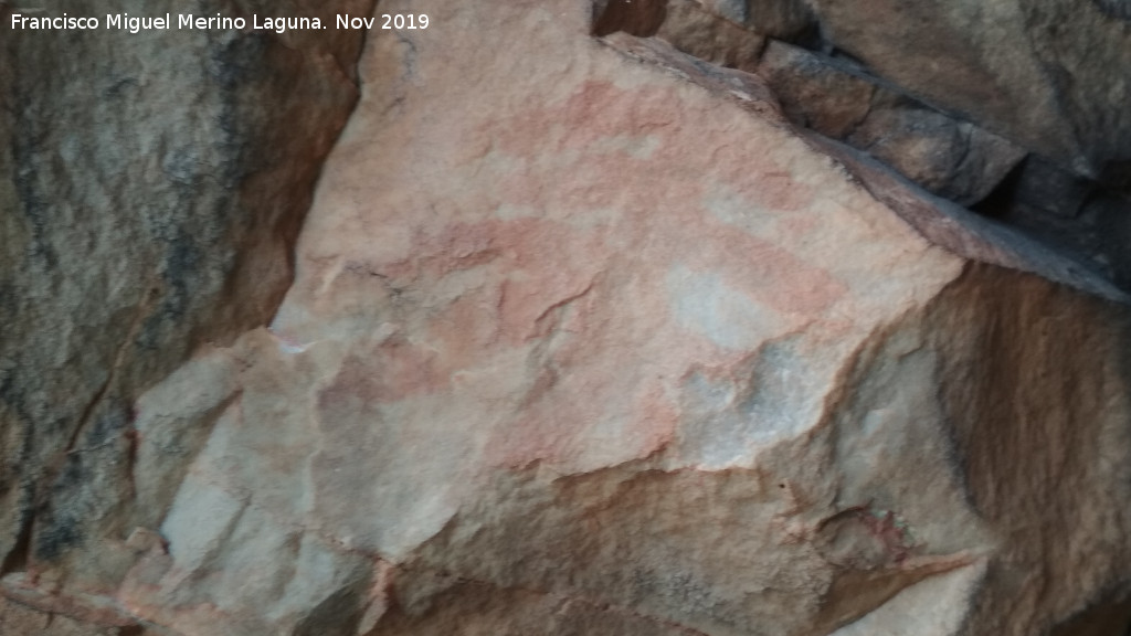Pinturas rupestres de la Cueva de la Mina - Pinturas rupestres de la Cueva de la Mina. Figura ramiforme de la izquierda