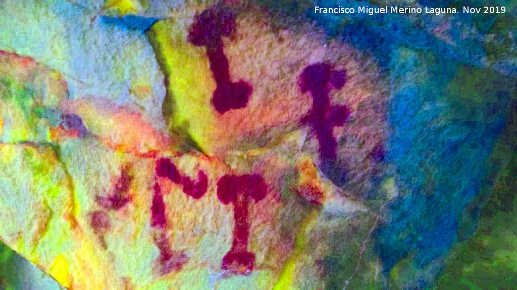 Pinturas rupestres de la Cueva de la Mina - Pinturas rupestres de la Cueva de la Mina. Tratada con Dstretch
