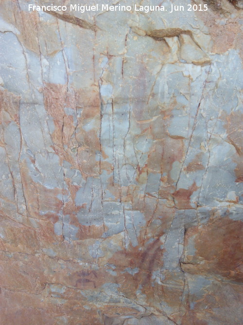 Pinturas rupestres de la Cueva de los Arcos I - Pinturas rupestres de la Cueva de los Arcos I. Barra, antropomorfo y arcos