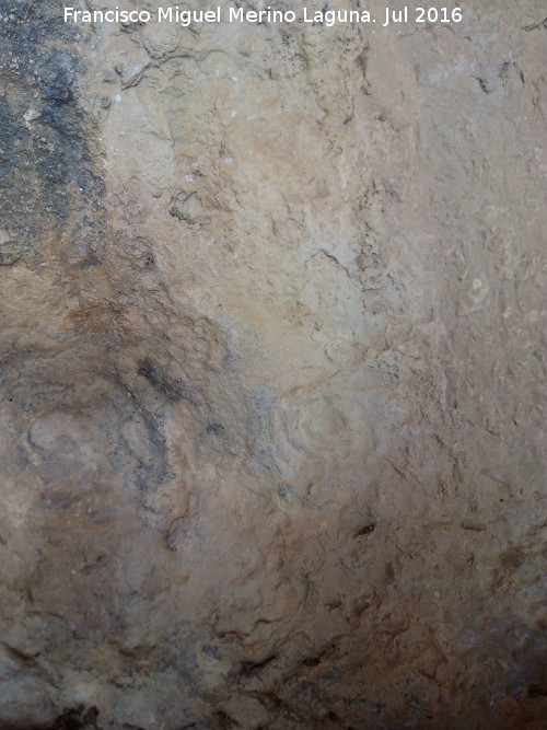 Pinturas y petroglifos rupestres de la Cueva del Encajero - Pinturas y petroglifos rupestres de la Cueva del Encajero. Uno de los paneles de petroglifos