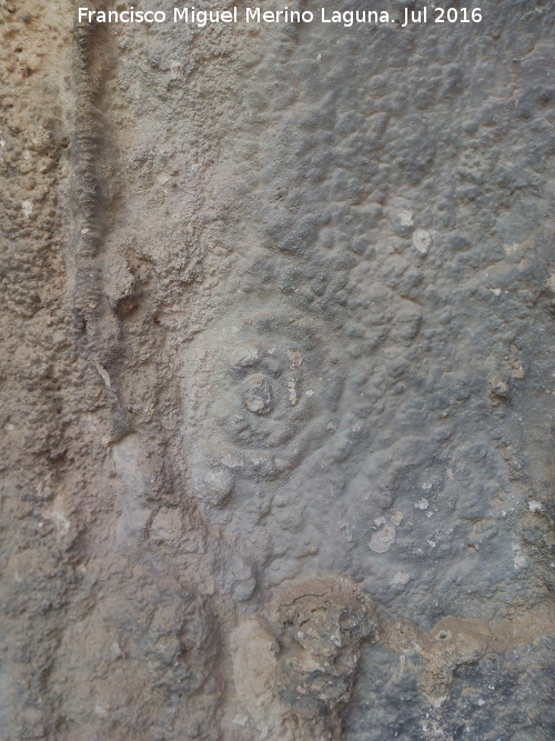 Pinturas y petroglifos rupestres de la Cueva del Encajero - Pinturas y petroglifos rupestres de la Cueva del Encajero. Petroglifos de crculos concentricos