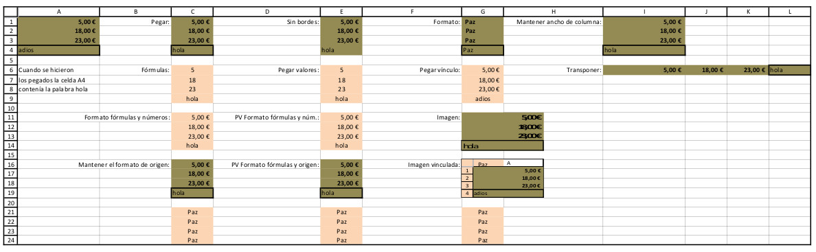Excel 2010. Pegado especial.