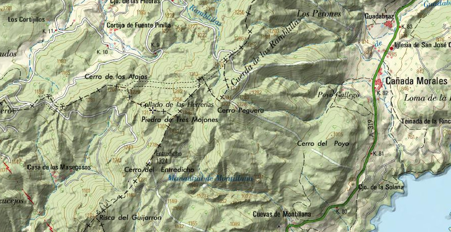 Piedra de los Tres Mojones - Piedra de los Tres Mojones. Mapa