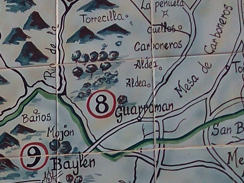 Cruz de Burguillos - Cruz de Burguillos. Mapa de Bernardo Jurado. Casa de Postas - Villanueva de la Reina