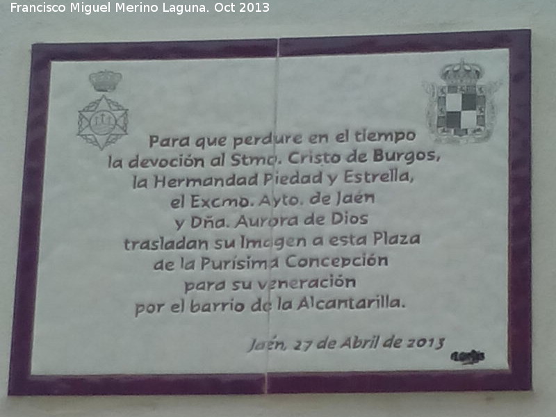 Hornacina del Cristo de Burgos - Hornacina del Cristo de Burgos. Placa