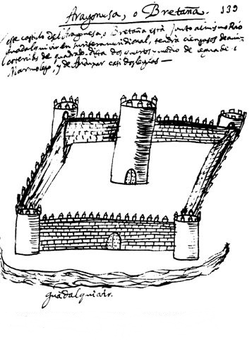 Castillo de la Aragonesa - Castillo de la Aragonesa. Dibujo de Jimena Jurado. Siglo XVII