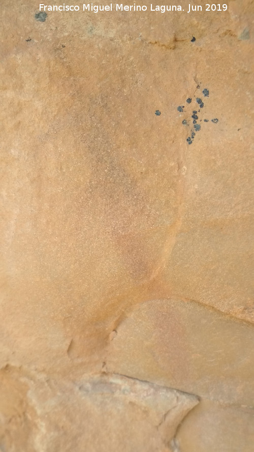 Pinturas rupestres del Poyo Inferior de la Cimbarra - Pinturas rupestres del Poyo Inferior de la Cimbarra. Antropomorfo y barra