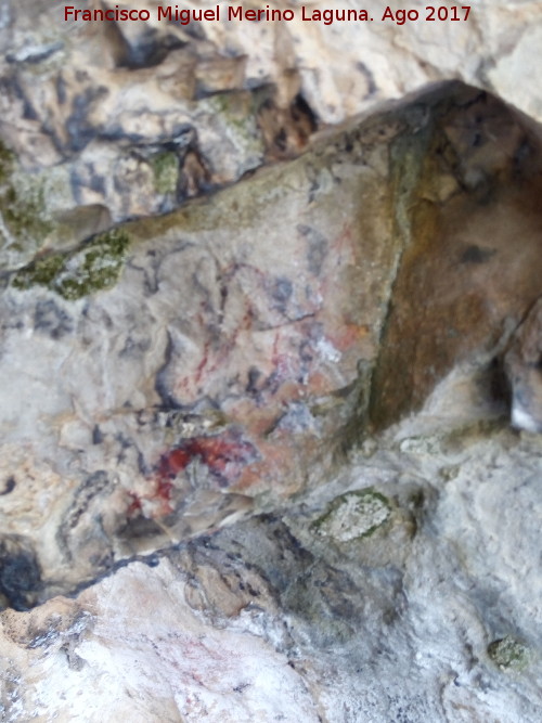 Pinturas rupestres de la Cueva de la Dehesa - Pinturas rupestres de la Cueva de la Dehesa. U invertida y restos desvados