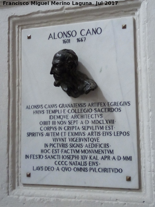 Alonso Cano - Alonso Cano. Placa en la Catedral de Granada