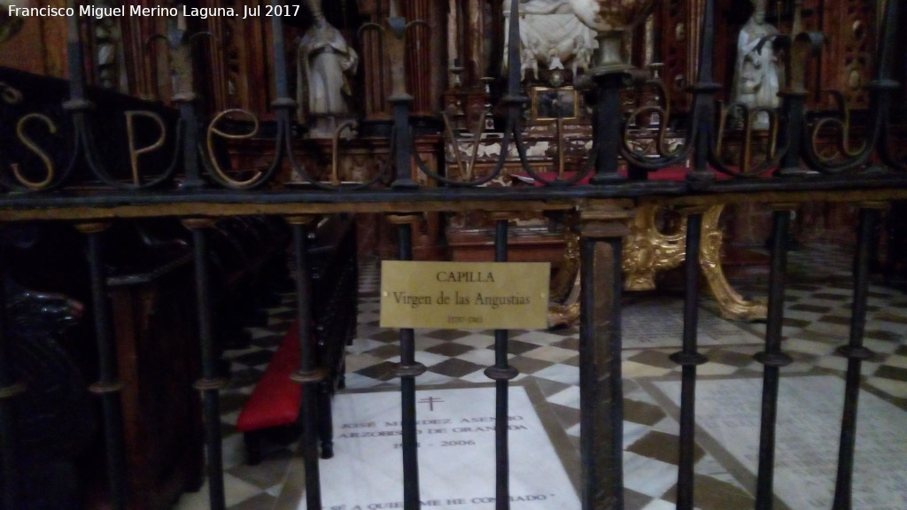 Catedral de Granada. Capilla de la Virgen de las Angustias - Catedral de Granada. Capilla de la Virgen de las Angustias. Letras de la verja