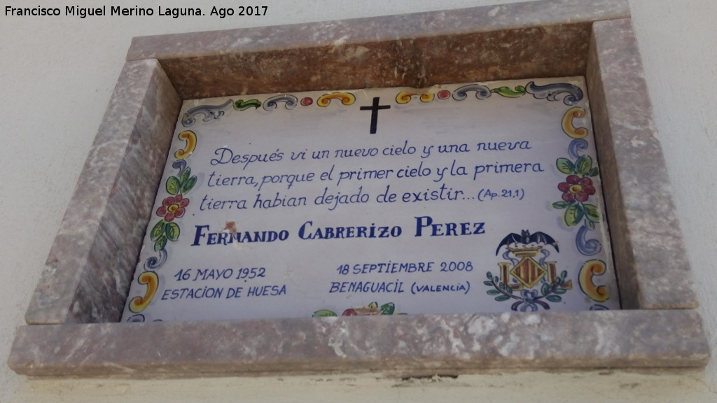 Iglesia de la Estacin de Huesa - Iglesia de la Estacin de Huesa. Placa