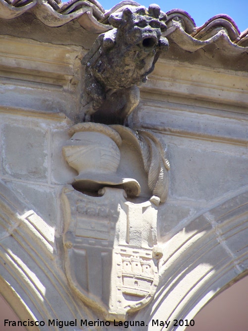 Casa de Las Torres - Casa de Las Torres. Grgola y escudo central derecha de los Dvalos del lado norte del patio