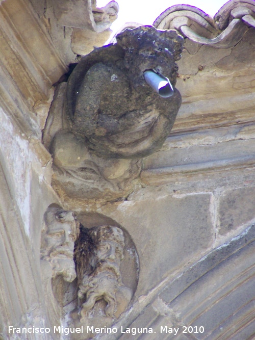 Casa de Las Torres - Casa de Las Torres. Grgola y tondos de la esquina izquierda del lado Sur del patio