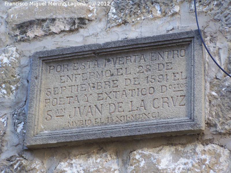 Oratorio de San Juan de la Cruz - Oratorio de San Juan de la Cruz. Placa