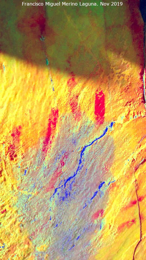 Pinturas rupestres del Arroyo del Chortal III - Pinturas rupestres del Arroyo del Chortal III. Tratada con Dstretch