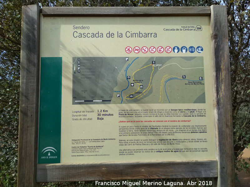 Sendero Cascada de la Cimbarra - Sendero Cascada de la Cimbarra. Cartel