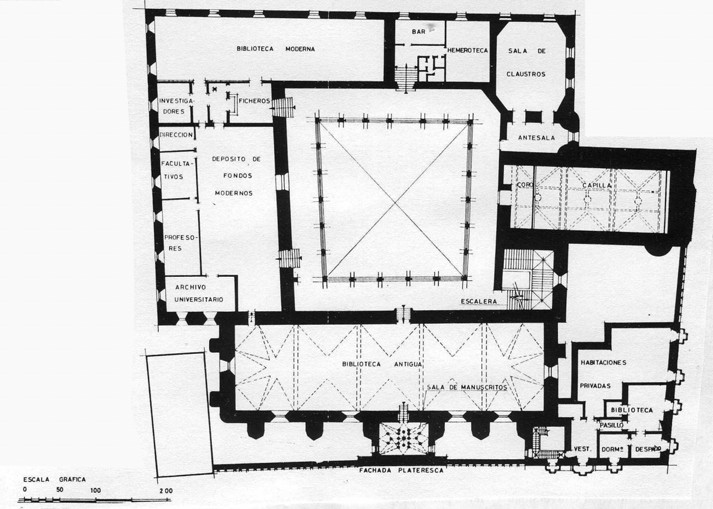 Escuelas Mayores - Escuelas Mayores. Planta primera. Plano de Ildefonso Gago