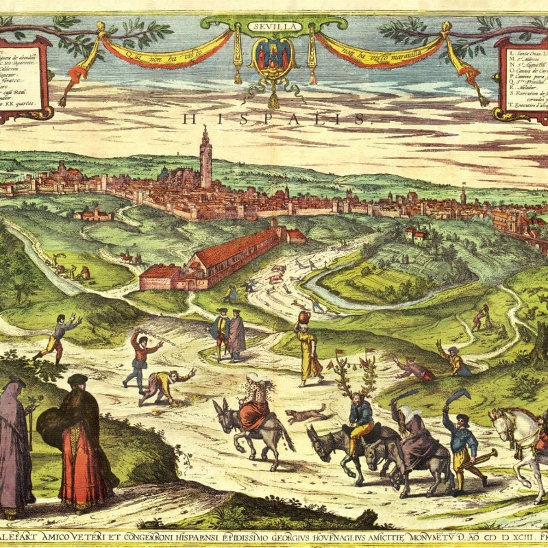 Cornudo y apaleado - Cornudo y apaleado. El cortejo del escarnio pblico: cornudo y apaleado. 1572 de Georg Braum