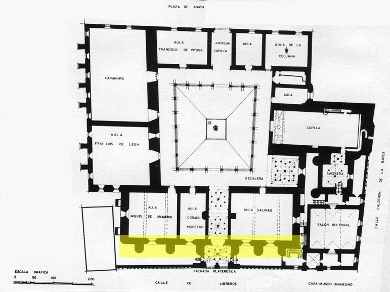 Escuelas Mayores. Fachada Rica - Escuelas Mayores. Fachada Rica. Planta baja. Plano de Ildefonso Gago