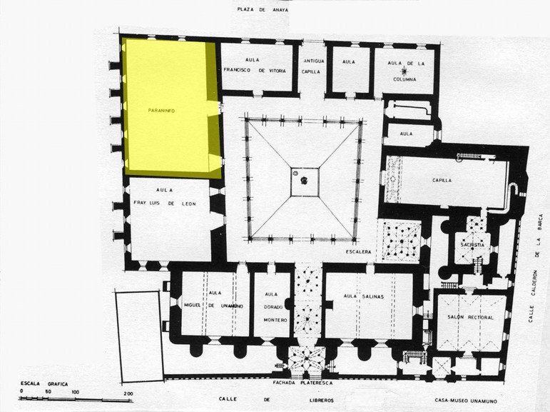 Escuelas Mayores. Paraninfo - Escuelas Mayores. Paraninfo. Planta baja. Plano de Ildefonso Gago