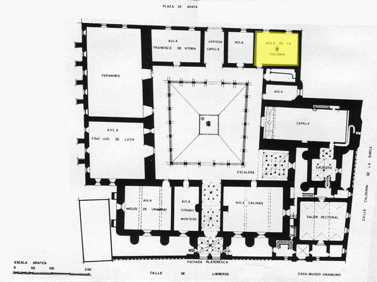 Escuelas Mayores. Aula de la Columna - Escuelas Mayores. Aula de la Columna. Planta baja. Plano de Ildefonso Gago