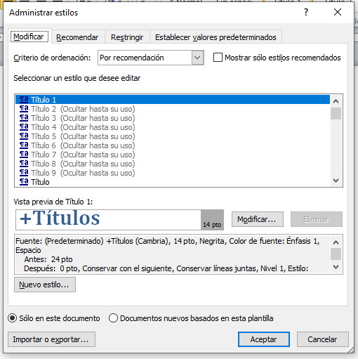Word 2010. Estilos.