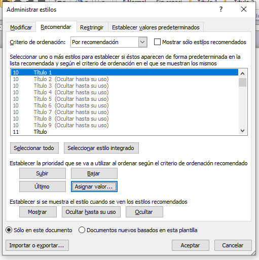 Word 2010. Estilos.