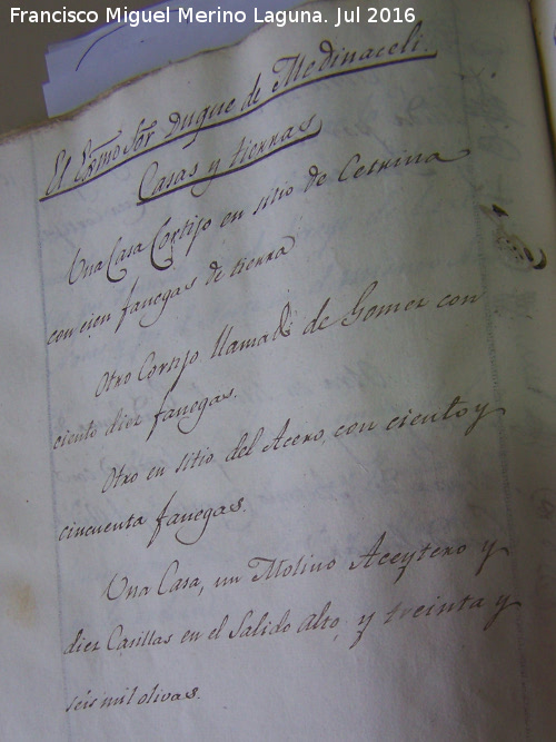 Cortijada de El Acero - Cortijada de El Acero. Casas y tierras del Duque de Medinaceli. Catastro 1819