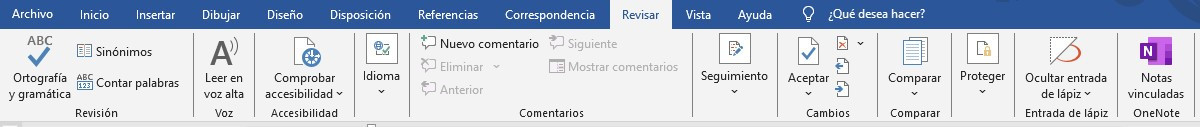 Revisar Word 2019. Cintas de opciones. Revisar