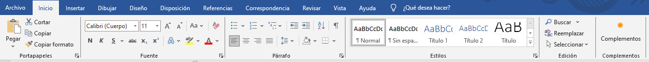 Inicio Word 2019. Cintas de opciones. Inicio