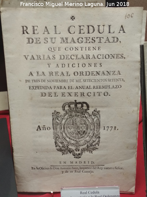 Historia de Madrid - Historia de Madrid. Ordenanza para el anual reemplazo del ejrcito 1782. Exposicin Palacio Villardompardo - Jan