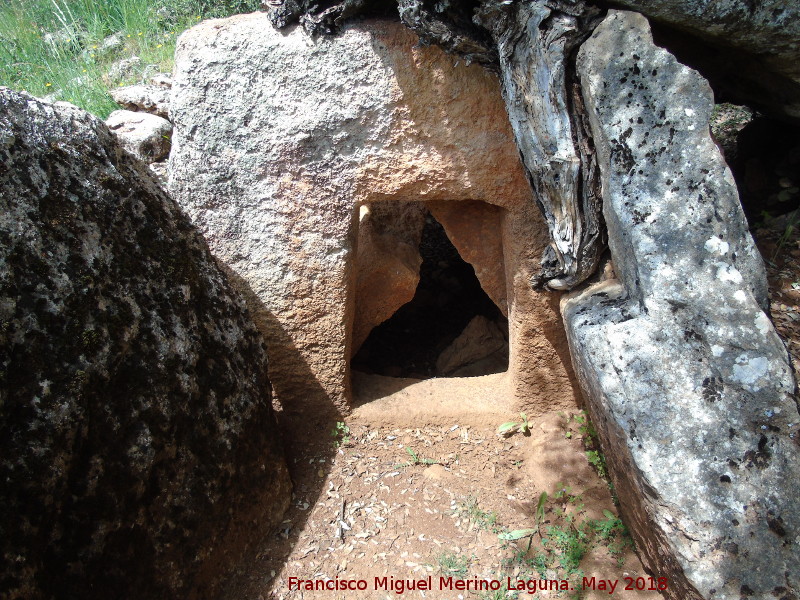 Dolmen de las Protuberancias - Dolmen de las Protuberancias. Puerta tallada