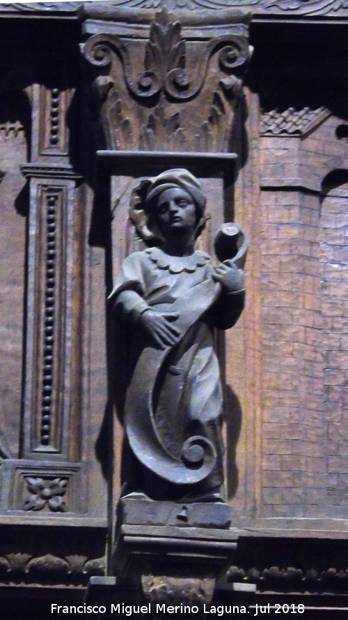 Catedral de Jaén. Coro. Entrada del Arca en Jerusalén - Catedral de Jaén. Coro. Entrada del Arca en Jerusalén. Capitel y figura izquierda
