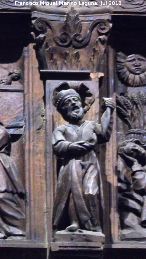 Catedral de Jaén. Coro. Entrada del Arca en Jerusalén - Catedral de Jaén. Coro. Entrada del Arca en Jerusalén. Capitel y figura derecha