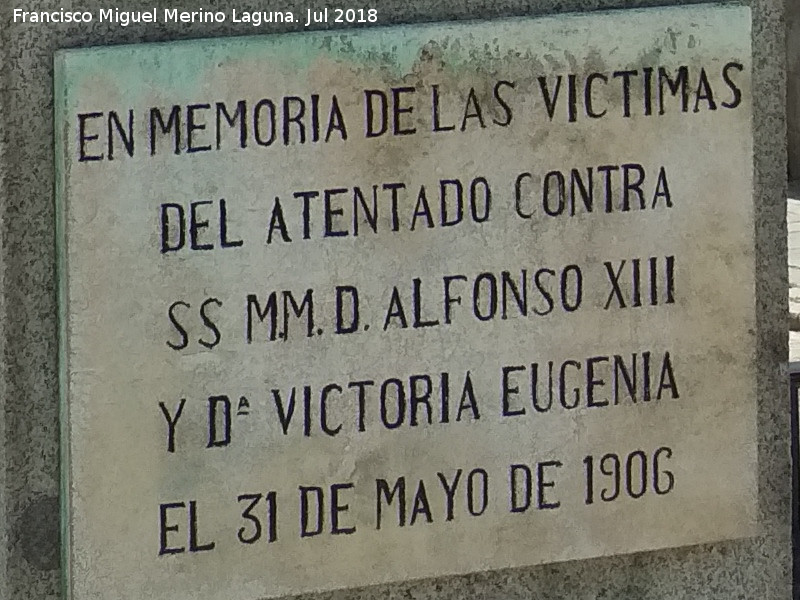 Monumento a las Vctimas del Atentado contra Alfonso XIII - Monumento a las Vctimas del Atentado contra Alfonso XIII. Placa