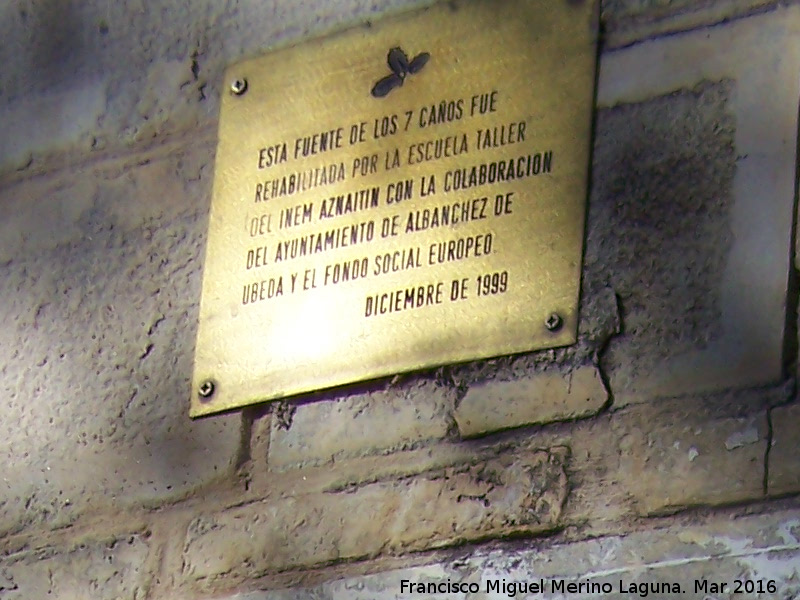 Fuente de los Siete Caos - Fuente de los Siete Caos. Placa y ao