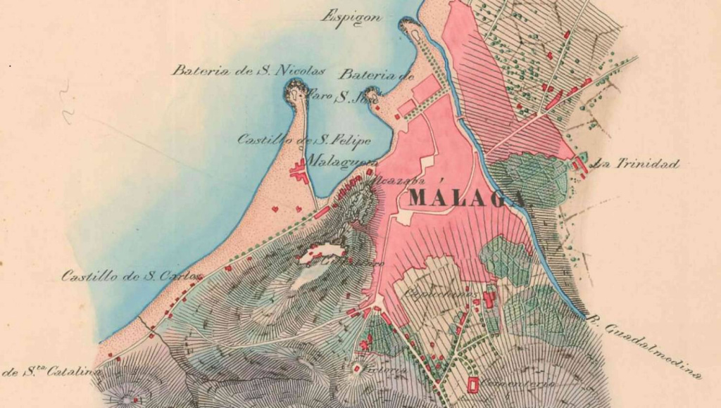 Historia de Mlaga - Historia de Mlaga. Mapa topogrfico del Ejrcito 1848