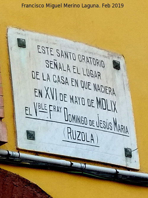 Oratorio del Buen Parto - Oratorio del Buen Parto. Placa