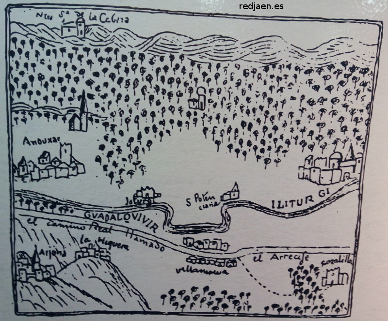 Ciudad iberorromana de Isturgi - Ciudad iberorromana de Isturgi. Dibujo de Ximena Jurado siglo XVII