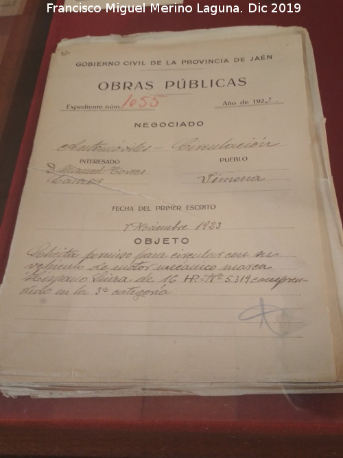 1923 - 1923. Expediente de matriculaci�n del Hispano Suiza J-1055 en Jimena 1923. Archivo Hist�rico Provincial