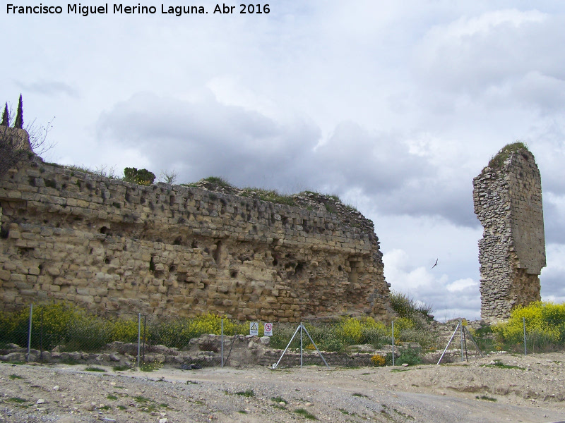 La Mota. Muralla del Arrabal Viejo - La Mota. Muralla del Arrabal Viejo. Lienzo, Puerta de Granada y Torre del Cambrn