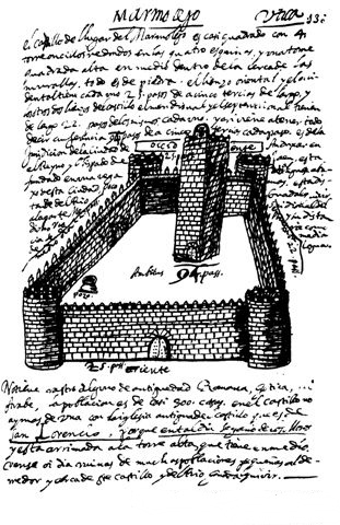 Castillo de Marmolejo - Castillo de Marmolejo. Dibujo de Jimena Jurado. Siglo XVII