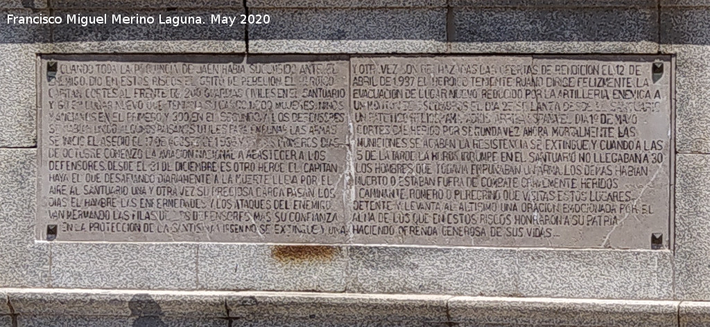 Monumento del Asedio al Santuario - Monumento del Asedio al Santuario. Inscripci�n