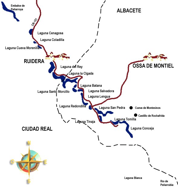 Lagunas de Ruidera - Lagunas de Ruidera. Mapa