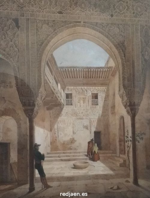 Alhambra - Alhambra. Dibujo del Patio de la Mezquita. Lon Auguste Asselineau. Siglo XIX