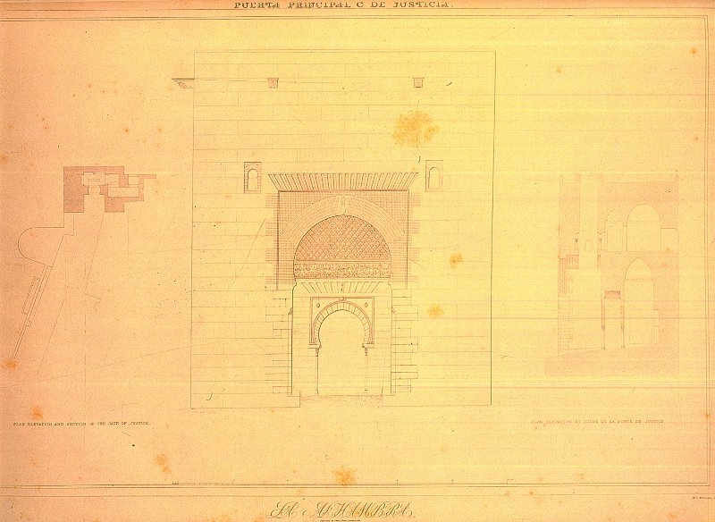 Alhambra. Puerta de la Justicia - Alhambra. Puerta de la Justicia. Plano antiguo