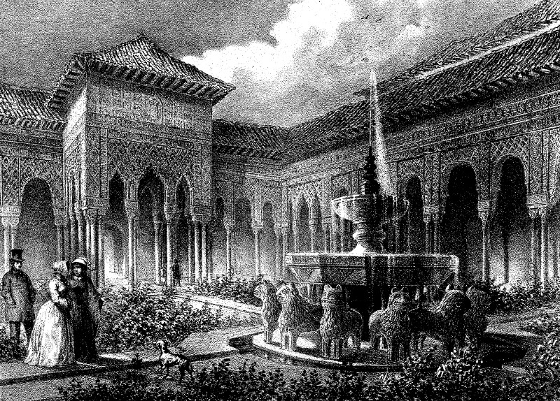 Alhambra. Patio de los Leones - Alhambra. Patio de los Leones. Dibujo de F. J. Parcerisa 1850