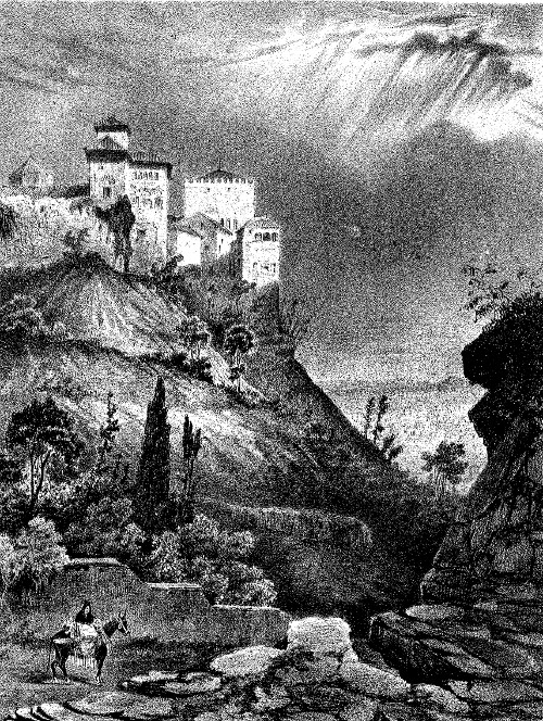 Generalife - Generalife. Cuesta de los Molinos. Dibujo de F. J. Parcerisa 1850
