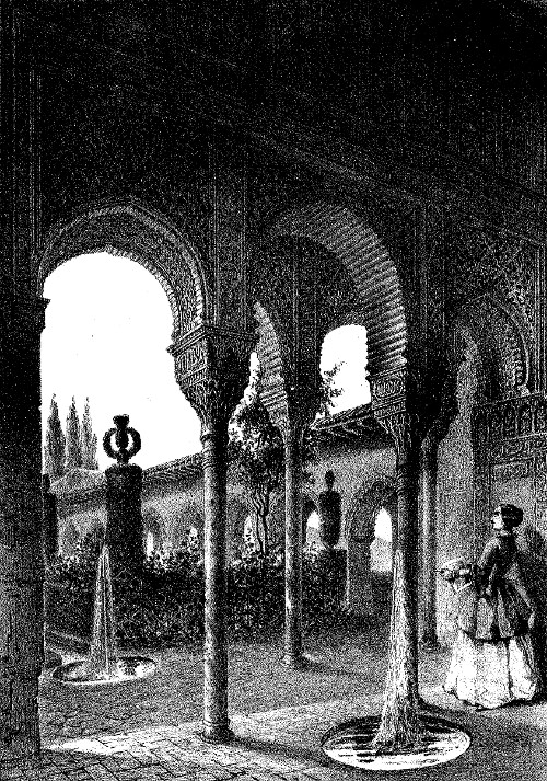 Generalife. Patio de la Acequia - Generalife. Patio de la Acequia. Dibujo de F. J. Parcerisa 1850
