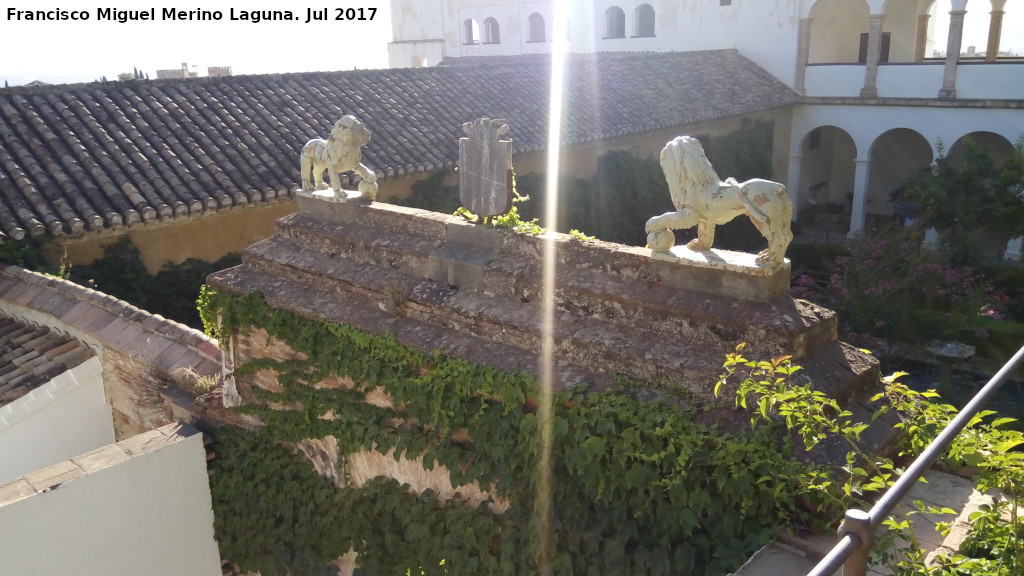 Generalife. Patio del Ciprs de la Sultana - Generalife. Patio del Ciprs de la Sultana. Parte trasera de los leones y el escudo